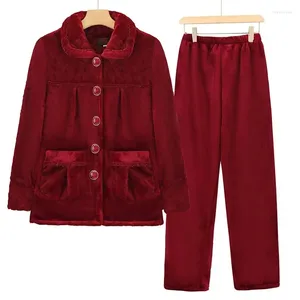 Vrouwen Nachtkleding 2023 Herfst Winter Pyjama Pak Middelbare Leeftijd Vrouwen Pyjama Verdikte Flanel Harige Zachte Homewear Broek Set vrouwelijke