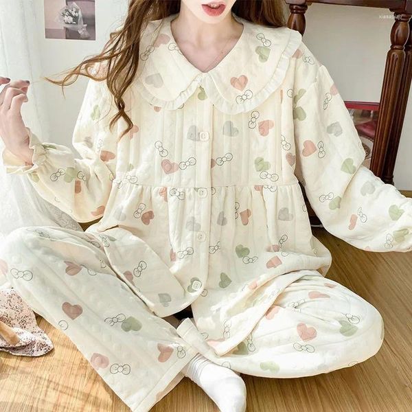 Vêtements de nuit pour femmes 2023 Automne Hiver Femmes Air Coton Loungewear Post-partum Vêtements Maternité Allaitement Grossesse Épais Col De Poupée Pyjamas