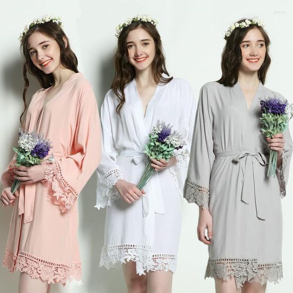 Ropa de dormir para mujer 2023 Novia Lace Robe Verano Suave Rayón Algodón Ropa de novia Robes Kid Er Mujeres Vestido de noche