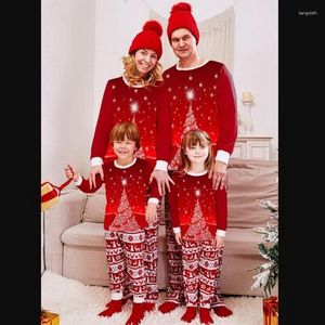 Vêtements de nuit pour femmes 2023 Dessin animé Noël Imprimer Pyjamas Deux pièces Ensemble à manches longues Haut Pantalon élastique Adultes Enfants Bébé Famille Parent-Enfant