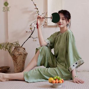 Vêtements de nuit pour femmes 2023 Chinois Rétro Style Casual Femmes Accueil Robe Hald Manches Haut Lâche Taille Élastique Pantalon Deux Pièces Hanfu Pyjamas Ensemble