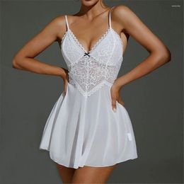 Vêtements de nuit pour femmes 2023 pour femmes dentelle robe de nuit tentation blanc sexy maille profonde col en V perspective chemise de nuit chemises de nuit