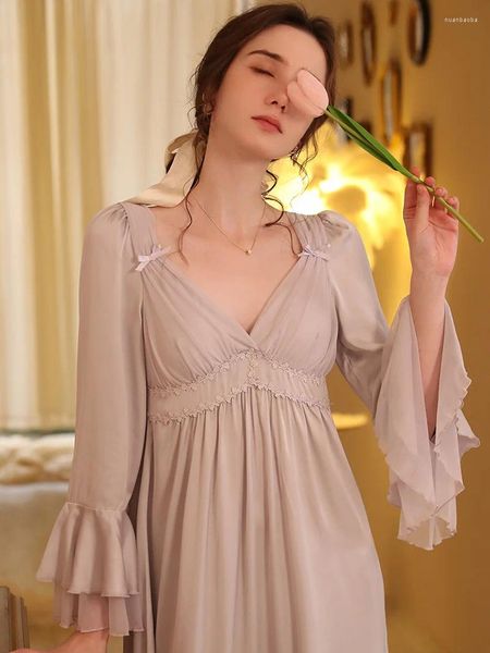 Ropa de dormir de las mujeres 2023 francés vintage princesa vestido de noche primavera larga seda manga camisón romántico pijamas sexy ropa de hogar