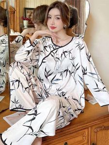 Vêtements de nuit pour femmes 2023 Pyjamas d'impression en bambou de style rétro chinois améliorés printemps et automne pantalons à manches courtes Home Wear S318