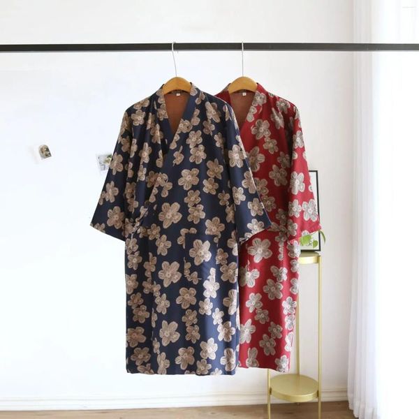 Vêtements de nuit pour femmes 2023 Kimono japonais printemps/été peignoir chemise de nuit pur coton double couche fil de gaze tissé mince maison fourrure