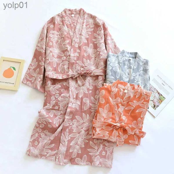 Vêtements de nuit pour femmes 2023 Kimono japonais femmes nouveau 100% coton peignoir ample à lacets Kimono peignoir sueur robe à la vapeur pyjama vêtements de nuit dames L231109