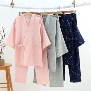 Dames Nachtkleding Japanse stijl Kimono Pyjama Set Liefhebbers Zeven mouwen Vrouwelijke Katoenen Gaas Thuis Kleding Schattig Zoet 2-delig