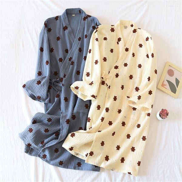 Vêtements de nuit pour femmes 2023 Style japonais Kimono Printemps Été Coton Crêpe Dames Mince Chemise De Nuit Hommes Femmes Peignoir Robe Service À Domicile Pyjamas