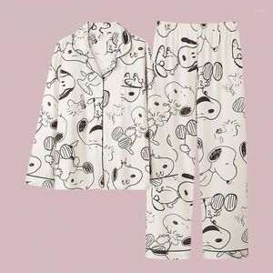 Ropa de dormir para mujer, conjunto de pijamas para mujer, primavera y verano, talla grande 3XL, algodón peinado, ropa de casa fina con estampado de dibujos animados, 2023