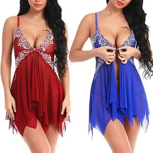 Vêtements de nuit pour femmes 2023 maille fronde femmes pyjamas costume amusant col en v couleur chemise de nuit string Super Sexy costumes vêtements de nuit pyjama ensemble