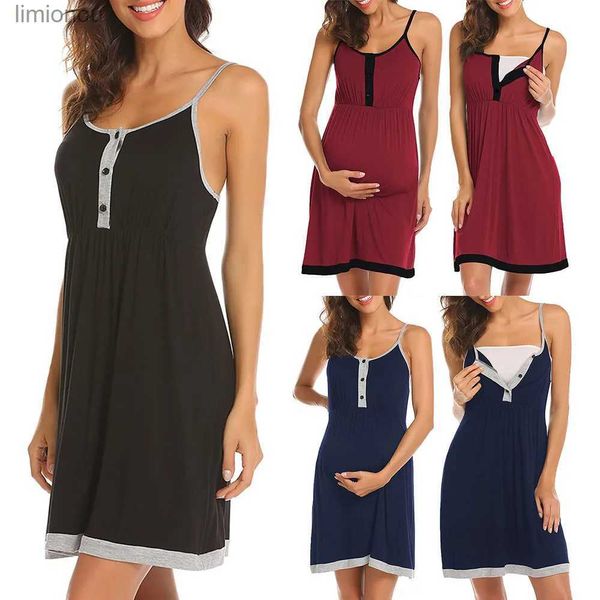 Ropa de dormir para mujer 2023 Camisón de enfermería Vestido de maternidad para mujer Camisón con botones Sin mangas Ropa de dormir para amamantar Vestido de hospitalC24319