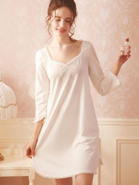Ropa de dormir para mujer 2023 Princesa camisón corto blanco y rosa pijamas de algodón dulce niña camisón femenino