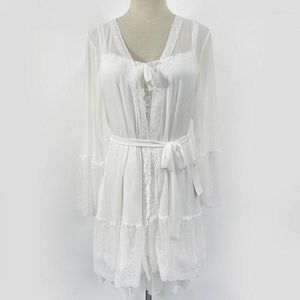 Dames slaapkleding 2023 Raad damesjurk sets sexy nachtwear lingerie witte nachthemd set bruiloft peignoir perspectief phoentin fg398