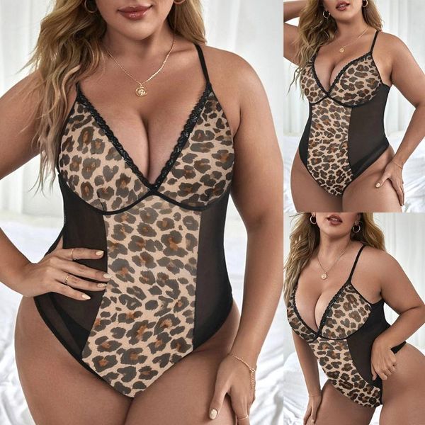 Vêtements de nuit pour femmes 2023 Lingerie Sexy une pièce body femmes grande taille imprimé léopard sous-vêtements érotiques barboteuse porno Teddies body