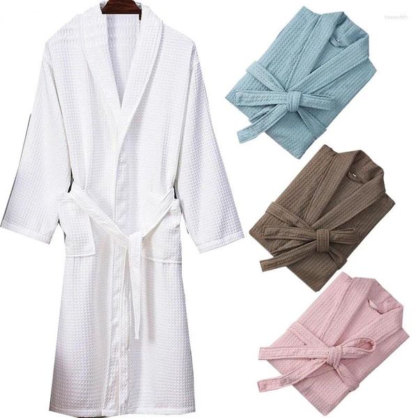Vêtements de nuit pour femmes 2023 couleur unie gaufre vêtements de nuit col en V sommeil salon robes femme maison robe de chambre kimono peignoirs spa sauna vêtements