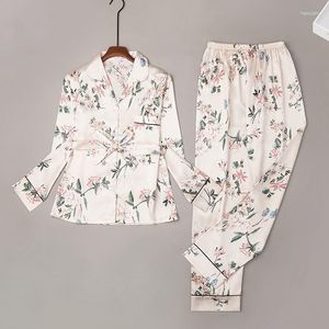 Vêtements de nuit pour femmes 2023 printemps automne soie Satin à manches longues imprimer pyjama ensembles pour femmes costume coréen pyjama Homewear Pijama Mujer vêtements