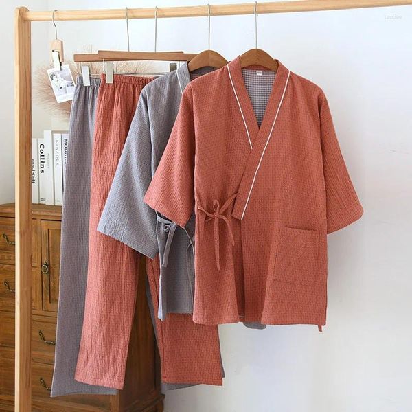 Vêtements de nuit pour femmes 2023 printemps / été japonais kimono ensemble couple coton hommes et décontracté lâche maison fourrure deux pièces