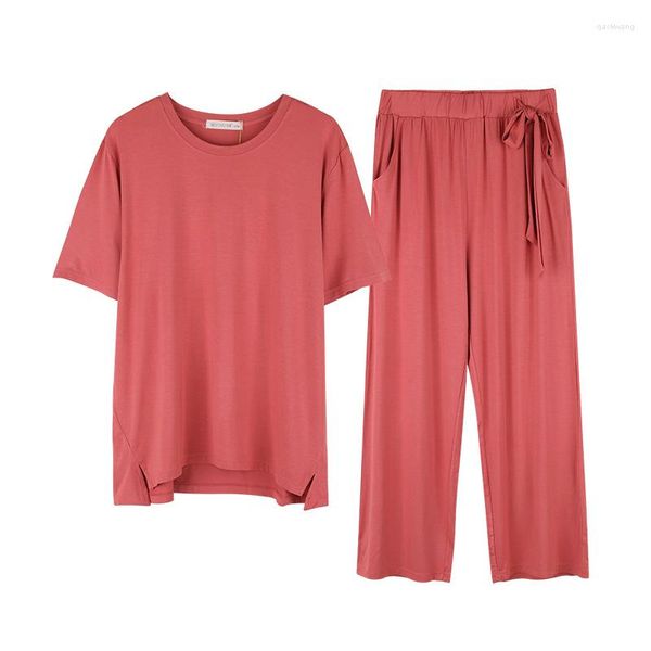 Ropa de dormir para mujer 2023 Verano Casual Lossen Conjuntos de pijamas Damas Traje de fibra de bambú Mujeres Camiseta de manga corta Pantalones Ropa para el hogar M-XXL