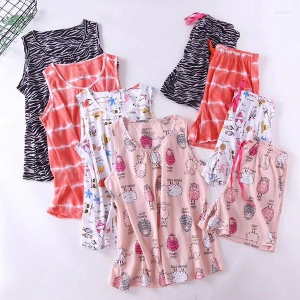 Ropa de dormir para mujer, verano 2023, Pijamas de talla grande, conjuntos de Pijama informales para mujer, traje de algodón para mujer, chaleco sin mangas, camisa, pantalones cortos