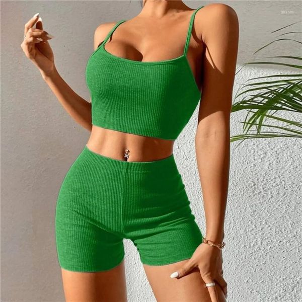 Ropa de dormir para mujer, pijamas deportivos de verano 2023 para mujer, conjunto de pijama cómodo y ajustado de alta elasticidad, trajes cortos sexis con tirantes