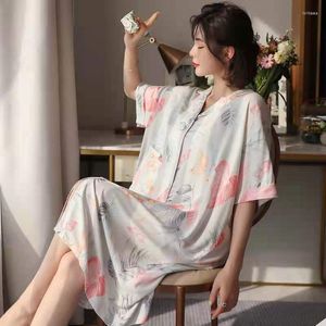 Dames slaapkleding 2023 Zomer Vrouwen nachthemd viscose print bloemen huiskapog jurk nachtkleding losse nachtdress intieme lingerie