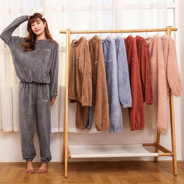 Ropa de dormir para mujer 2023 El otoño invierno Mujeres Sweet Pajama Sets Manga larga y pantalones Lindo Coral Fleece Warm Girly Pijamas F137