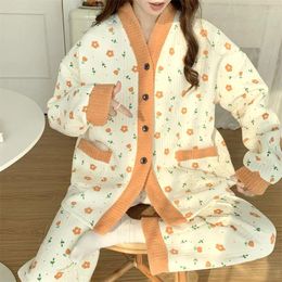 Vêtements de nuit pour femmes 2023 Épaissi Air Coton Loungewear Extra-Large Taille Pyjamas lâches Automne Hiver Femmes Épaississement Agrandissement Homewear
