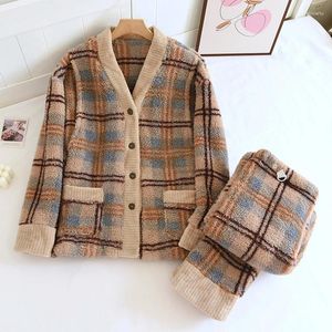 Vêtements de nuit pour femmes 2023 Hiver Chaud Vêtements de maternité Plaid Flanelle Allaitement Pyjama Ensemble pour femmes enceintes Casual et lâche Allaitement