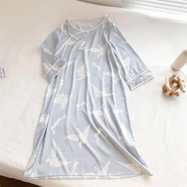 Ropa de dormir para mujer 2024 150 kg Talla grande Cheongsam chino Camisón Mujer Estilo de verano Pijamas Manga de tres cuartos Ropa de casa suelta