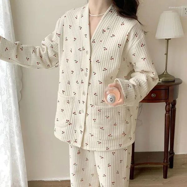 Ropa de dormir para mujer 2024 otoño invierno aire algodón ropa de enfermería primavera posparto loungewear pijamas embarazadas con cuello en v ropa de casa suelta