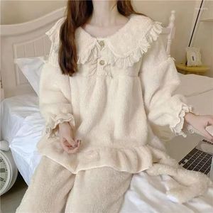 Dames slaapkleding 2024 Leuke winter koraal fleece pyjama's dames prinsesstijl flanel loungewear pluche dikke woonkleding set