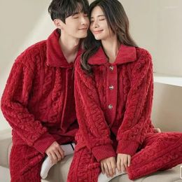 Dames slaapkleding 2024 Flanel Pyjamas Autumn Winter Loungewear Dik Fleece Coral paar Cardigan Men Huiskleding Set