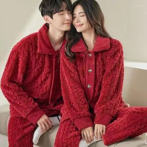 Vêtements de nuit féminins 2024 Flanelle Pajamas Automne Hiverwewear Fleep Coral Coral Coral Cordigan Men Menswear Set