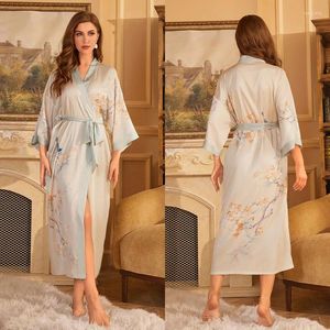 Vêtements de nuit pour femmes 2024 Lingerie sexy Satin Kimono Robe Peignoir Femmes Fleur Imprimer Dames Robes de chambre Manches de mollet