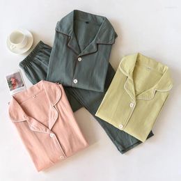 Vêtements de nuit pour femmes, pyjama de couple, ensemble deux pièces en coton tricoté, simple, à manches longues, ameublement de la maison, printemps et automne, 2024