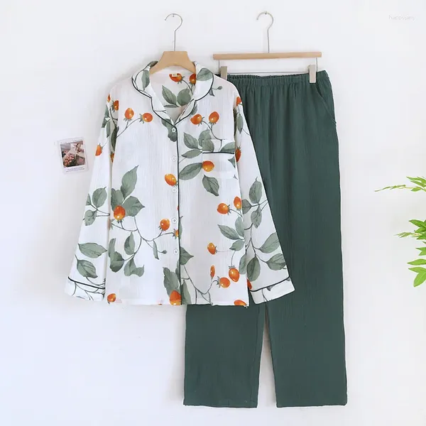 Ropa de dormir para mujer 2024 Primavera Otoño Mujeres Conjunto de pijama fino Algodón Pantalones de manga larga 2 piezas Estampado de rosas Ropa de casa Moda de verano