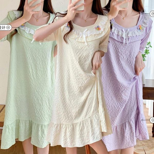 Veilleur de femmes pour femmes 2024 Été Sweet Princess Sweet Princess Coton Coton Nightgown pour femmes coréen mignon Lace Night Robe Dressss Dress Nighty