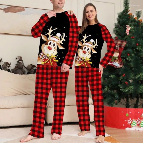 Ropa de dormir para mujer 2024 Conjunto de pijamas familiares de Navidad de invierno Mamá Papá Niños Bebé Trajes a juego Elk Imprimir Casual Suave Navidad Mirada Pijama