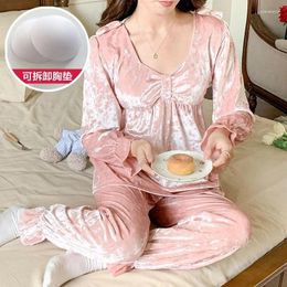 Vrouwen Nachtkleding 2024 Winter Lange Mouw Sexy V-hals Goud Fluwelen Pyjama Sets Voor Vrouwen Koreaanse Pyjama Homewear Pijama Mujer Thuis kleding