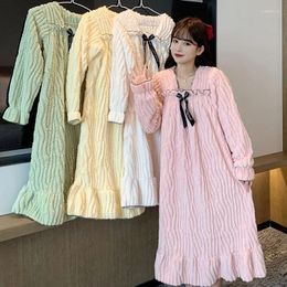 Vrouwen Nachtkleding 2024 Winter Plus Size Lange Mouw Dikke Warme Flanellen Nachthemden Voor Vrouwen Koreaanse Losse Nachthemd Nachthemd nachtjapon