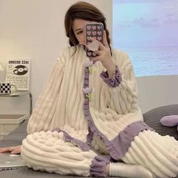 Dames slaapkleding 2024 Winter warme dikke pyjama sets schattige koraal fleece tweedelige set zachte huiskleding loungewear