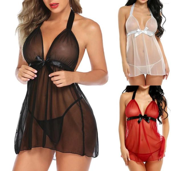 Vêtements de nuit pour femmes 2024 Femmes Sexy Érotique Sling Lingerie Robe De Nuit Robe Babydoll Attrayant Transparent Charme Robe De Nuit