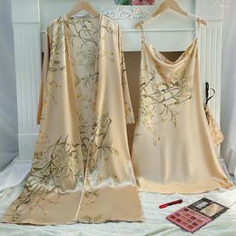 Dames nachtkleding 2-delige nachthemden Set Dames Kunstzijde Nachthemd Gewaad Lente Kers Eenvoudig Luxe Elegant Slaapshirt Thuis Kamerjassen