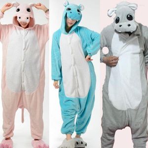 Ropa de dormir para mujer, 3 colores, bonitos Pijamas de animales de hipopótamo, bata cálida de invierno, Pijamas de dibujos animados, Unisex, adultos, franela, Onesies, disfraces de Cosplay