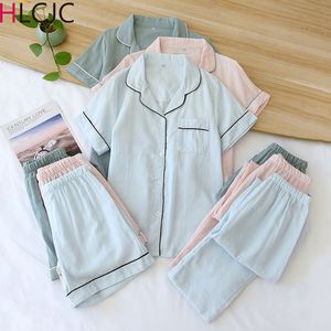 Vêtements de nuit pour femmes 3 pièces pyjamas femmes 100% coton manches courtes dames pyjama ensemble short solide japonais vêtements de nuit simples Homewear Pijamas Mujer 230328