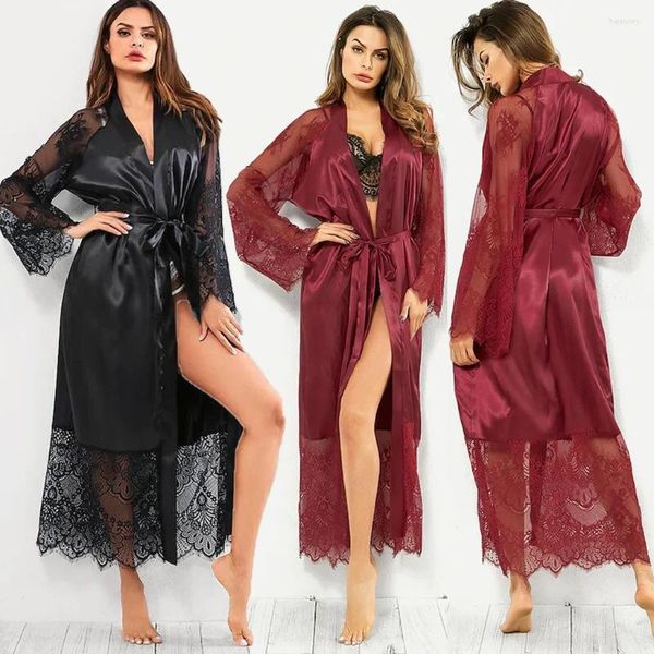 Ropa de dormir para mujer 3x lencería sexy push up cinturón de mujer encaje de seda kimono albornoz pijamas de satén bata para mujer