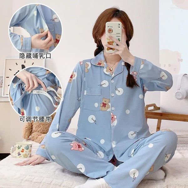 Vêtements de nuit pour femmes 6XL pyjamas de maternité surdimensionnés vêtements d'allaitement post-partum imitation coton style mince alimentation grossesse et vêtements