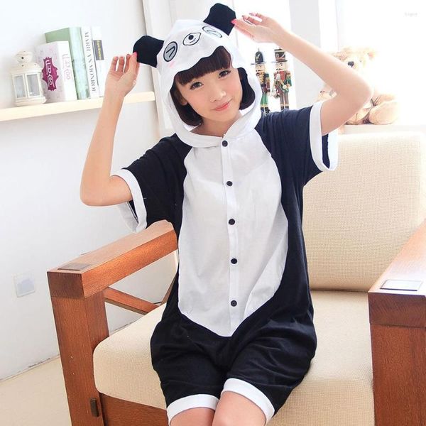 Vêtements de nuit pour femmes Adulte Animal Anime Panda Coton Pyjamas Cosplay Onesie À Capuche Femmes Hommes Été Unisexe À Manches Courtes Dessin Animé