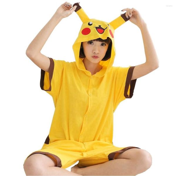 Vêtements de nuit pour femmes Adulte Jaune Pyjamas Coton Été Animal Pijamas Kits Femmes Anime Cartoon Onesie Pyjamas À Capuche Homewear