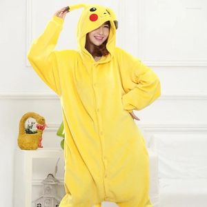 Vêtements de nuit pour femmes adultes pyjamas animaux ensembles dessin animé cosplay fermeture éclair femmes hommes hiver unisexe flanelle jaune anime pijamas